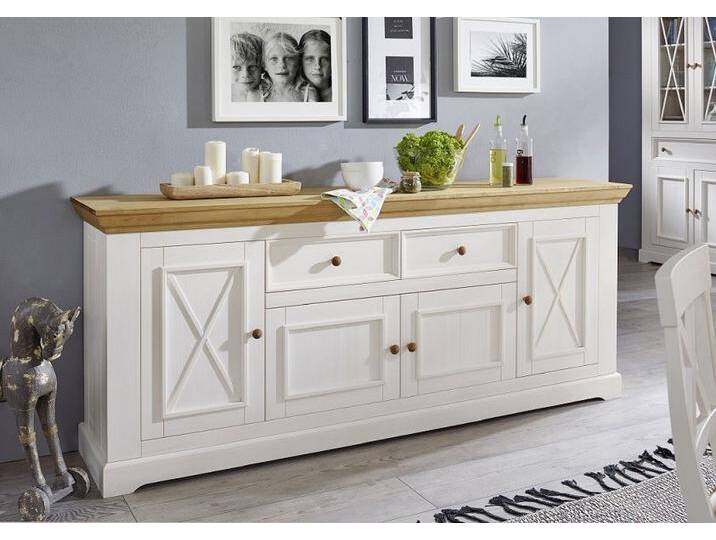 Sideboard 209x88cm 'Zürich' Kiefer massiv weiß WZ-0133 von main-möbel