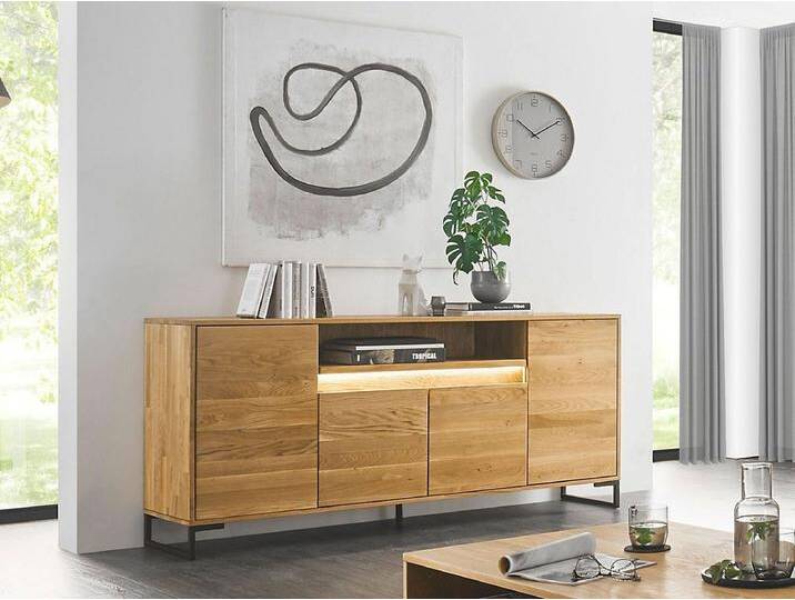 Sideboard inkl.Beleuchtung 180cm 'Ohio' Wildeiche massiv von main-möbel
