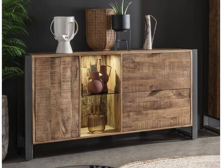 Sideboard mit Beleuchtung 146x82cm 'Stark II' Mango & Metall von main-möbel