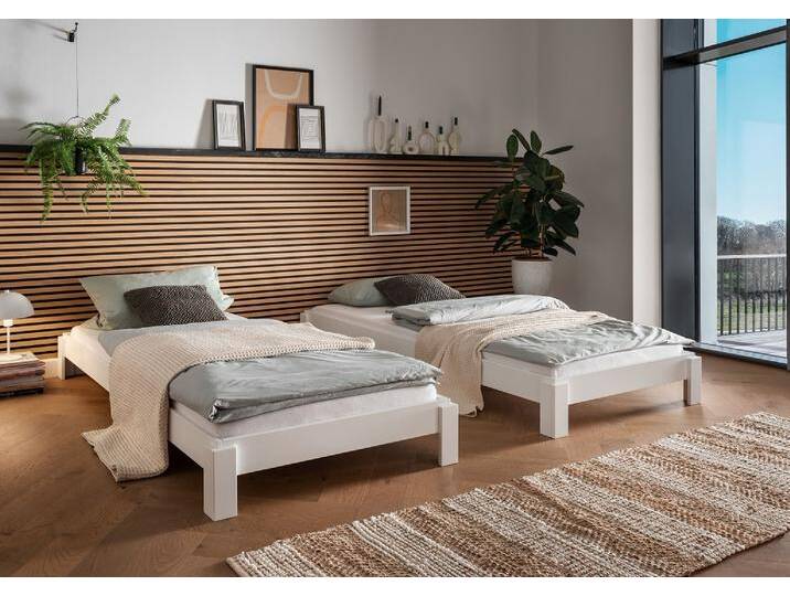 Stapelbett 90x200cm 'Dubi' Buche massiv weiß lackiert von main-möbel