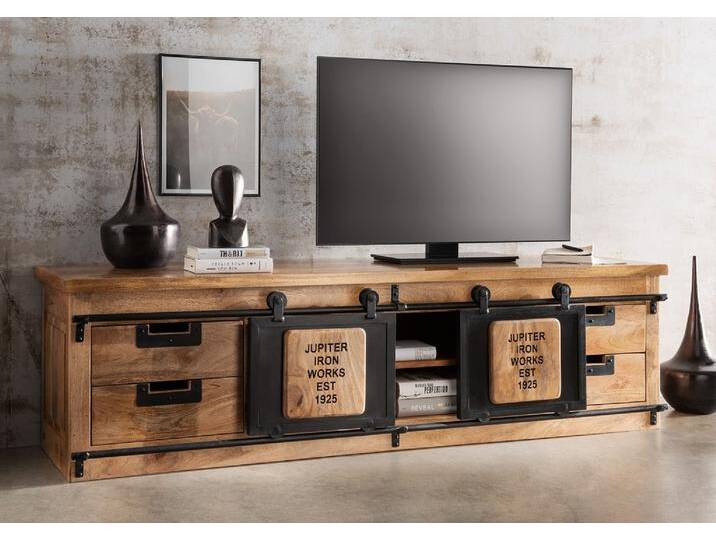 TV Board 180x50cm 'Mark' Mangoholz & Eisen schwarz von main-möbel