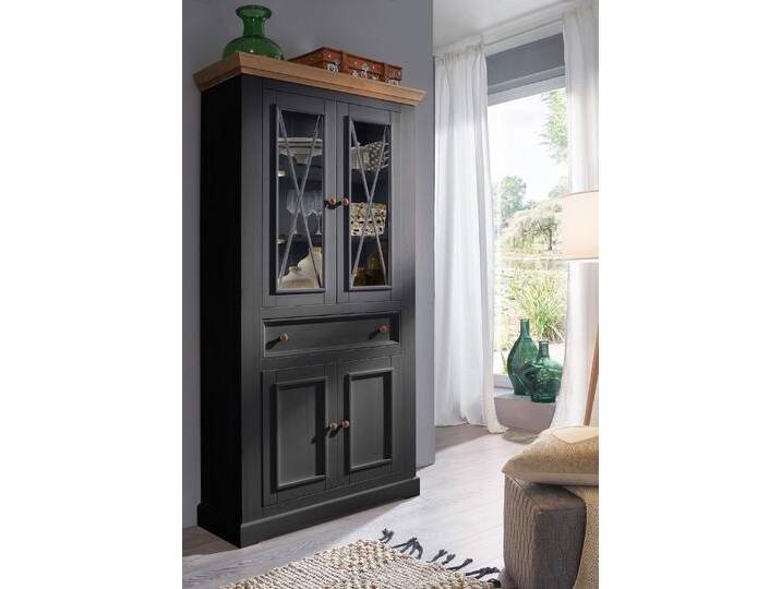 Vitrine 109x214cm 'Zürich II' Kiefer massiv grau WZ-0133 Vitrine 109x214cm 'Zürich II' Kiefer massiv grau WZ-0133 von main-möbel