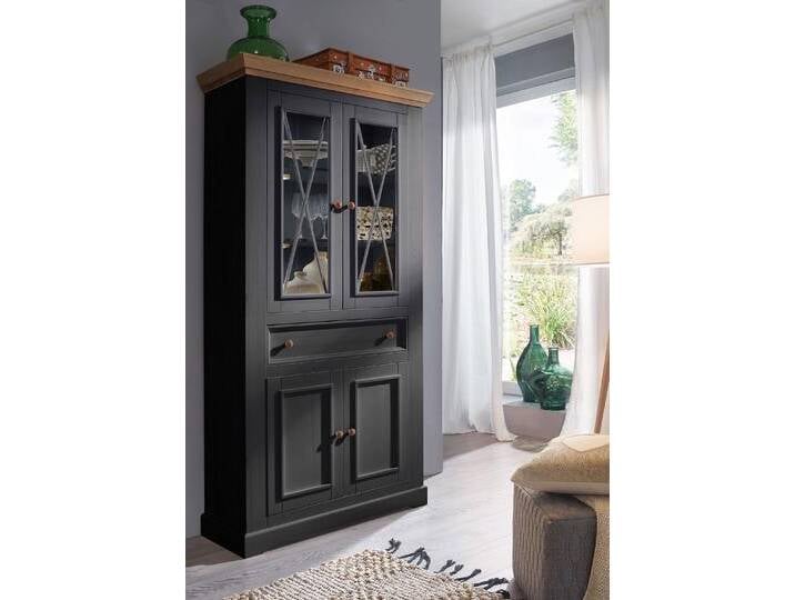 Vitrine 109x214cm 'Zürich II' Kiefer massiv grau WZ-0133 von main-möbel