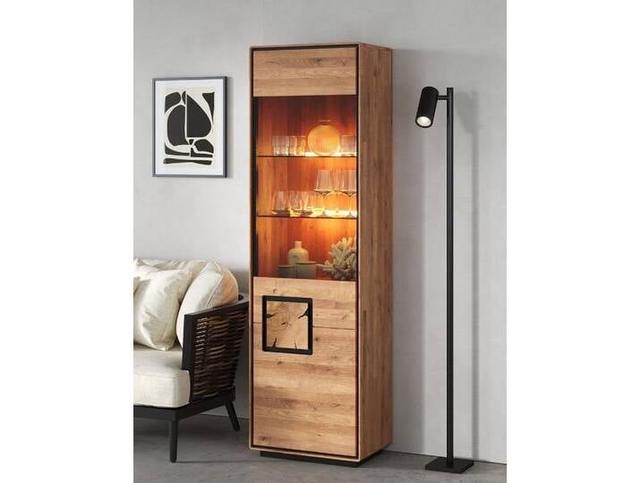 Vitrine 60x203cm 'Zarah' Wildeiche geölt Rechtsanschlag von main-möbel