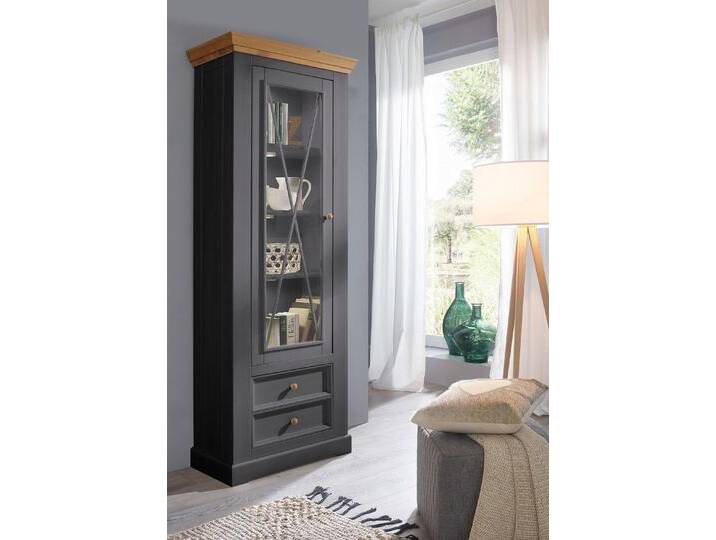 Vitrine 79x214cm 'Zürich II' Kiefer massiv grau WZ-0133 von main-möbel