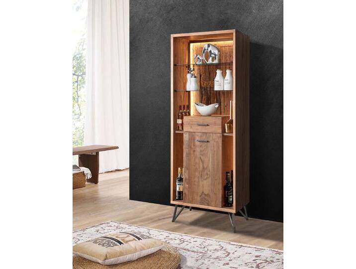 Vitrine inkl.Beleuchtung 72x195cm 'Hunter' Akazie massiv von main-möbel