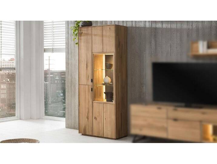Vitrine inkl.Beleuchtung 80x203cm 'Varese' Wildeiche massiv von main-möbel