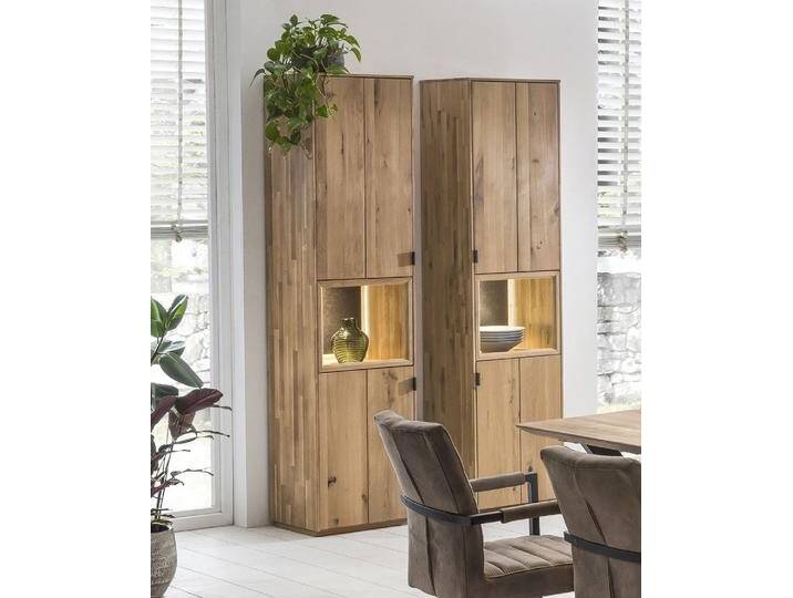Vitrine inkl.Beleuchtung links oder rechts 50x203cm 'Varese' Wildeiche massiv von main-möbel