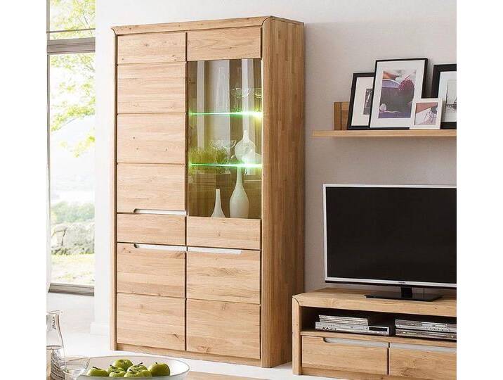 Vitrine links 114cm inkl.Beleuchtung 'Odessa' Wildeiche massiv von main-möbel