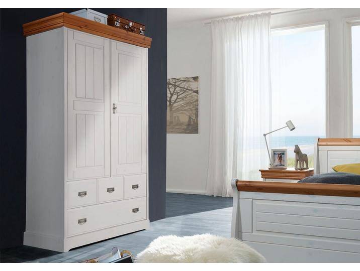 Wäscheschrank 120cm 2-trg. 'Mailand-Honig' Kiefer weiß SZ-0132 von main-möbel