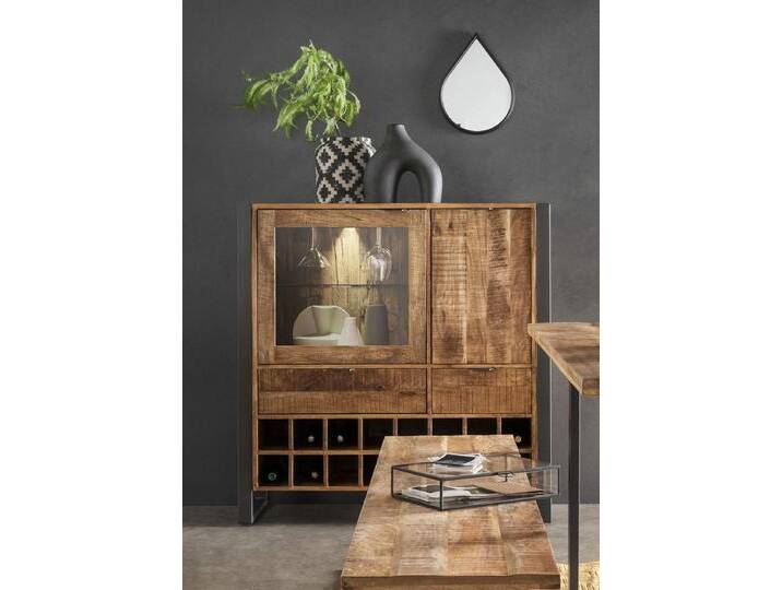 Weinschrank mit Beleuchtung 116x113cm 'Stark II' Mango & Metall von main-möbel