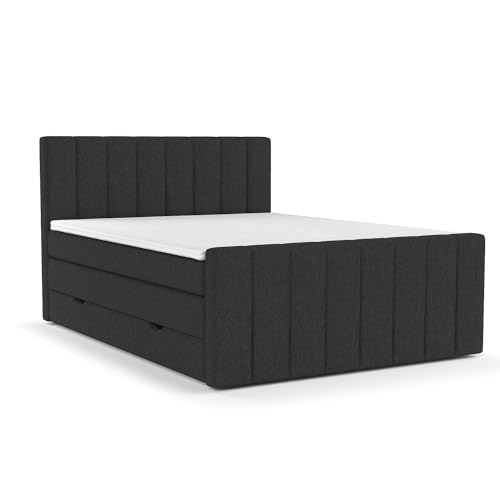maison de reve - Boxspringbett 140 x 200 cm, mit Taschenfederkernmatratze (Härtegrad H3 und Höhe 37 cm), Polsterbett mit Bettkasten, PU-Topper und Kopfteil - Boxspringbett - Schwarz, Ruby Serie von maison de reve