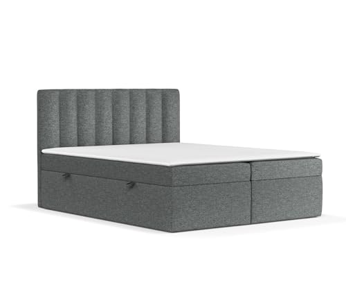 maison de reve - Boxspringbett 140x200 cm NOVENTO, mit Bettkasten, Bett mit H3 Bonellmatratze (18 cm hoch), Polsterbett mit PU-Topper und Kopfteil, Webstoff, Boxbetten, Boxspringbetten - Anthrazit von maison de reve