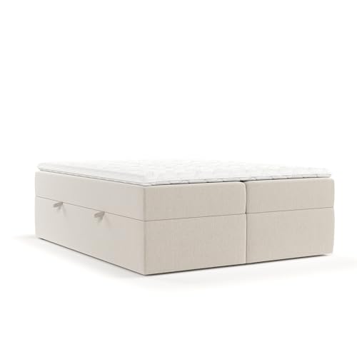 maison de reve - Boxspringbett 180 x 200 cm Yoko, mit Bettkasten, Bett mit H3 Taschenmatratze (20 cm hoch), Polsterbett mit PU-Topper mit Algae Bezug, Boxbetten, Webstoff - Beige von maison de reve