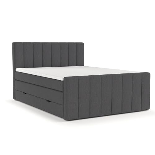 maison de reve - Boxspringbett 200 x 200 cm, mit Taschenfederkernmatratze (Härtegrad H3 und Höhe 37 cm), Polsterbett mit Bettkasten, PU-Topper und Kopfteil - Boxspringbett - Anthrazit, Ruby Serie von maison de reve
