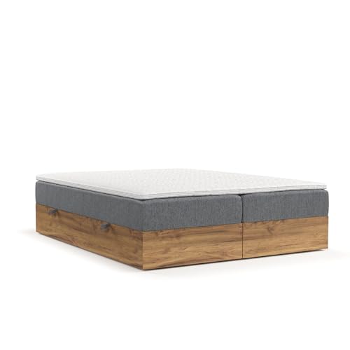 maison de reve - Boxspringbett FARO 160x200 cm, mit Bettkasten, H3 Taschen Matratze (20 cm hoch), PU-Topper mit Algae Bezug, Webstoff, Grau Farbe von maison de reve