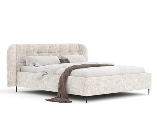 maison de reve Luxus Polsterbett 120x200cm mit Stauraum, Lattenrost – Für ruhigen Schlaf & aufgeräumtes Schlafzimmer – Bettgestell mit gestepptem Kopfteil 102cm – Chenille Stoff Creme – Modell: Nuno maison de reve Luxus Polsterbett 120x200cm mit Stauraum, Lattenrost – Für ruhigen Schlaf & aufgeräumtes Schlafzimmer – Bettgestell mit gestepptem Kopfteil 102cm – Chenille Stoff Creme – Modell: Nuno von maison de reve