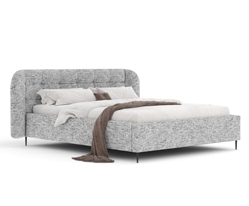 maison de reve Luxus Polsterbett 180x200cm mit Stauraum, Lattenrost – Für ruhigen Schlaf & aufgeräumtes Schlafzimmer – Bettgestell mit gestepptem Kopfteil 102cm – Chenille Stoff Grau – Modell: Nuno maison de reve Luxus Polsterbett 180x200cm mit Stauraum, Lattenrost – Für ruhigen Schlaf & aufgeräumtes Schlafzimmer – Bettgestell mit gestepptem Kopfteil 102cm – Chenille Stoff Grau – Modell: Nuno von maison de reve