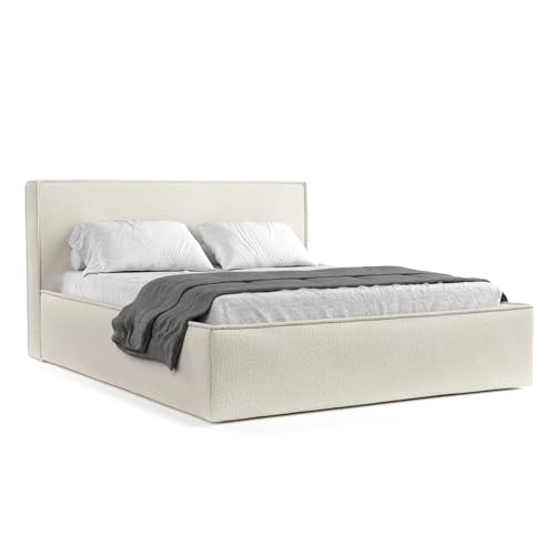 maison de reve Premium Polsterbett Lounge 140x200cm mit Stauraum – Klassisches Design für aufgeräumtes Schlafzimmer – Hochwertige Chenille-Stoff Beige – Handgefertigt in EU – Modell: Lounge von maison de reve