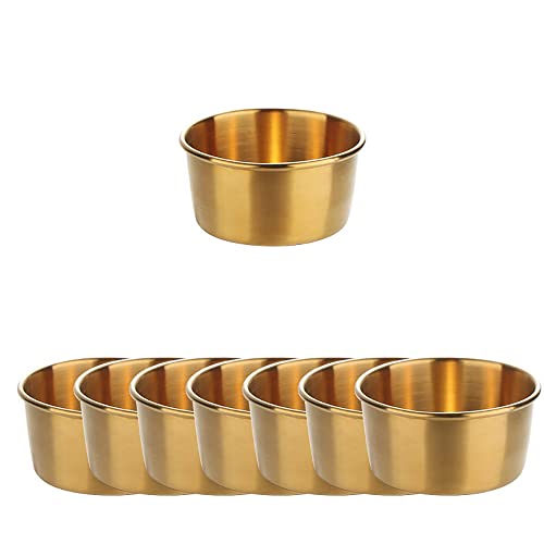 Stainless Steel Sauce Cups Ramekin Dipping Small Sauce Bowls Dishes Dip Ice Cream Commercial Individual Round Condiment Cups for Salad Appetizer Dressing Seasoning Dips 8 Pack (Gold, 2.8 oz) von maiwalk