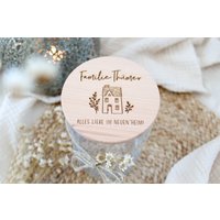 Vorratsglas Personalisiert, Geschenk Einzug, Aufbewahrungsglas Mit Holzdeckel Aus Buche, Geldgeschenk Einweihungsparty von majaundeisbaerDE