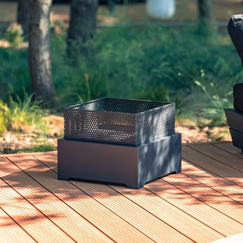 majowo® Feuerstelle Grill | Größe: 45 x 45 cm Höhe: 35cm Schwarz | Camping Zubehör Feuerschale Garten | Feuerkorb für Terrasse mit einem Durchbrochenen Schutzgitter | Stahlkamin Gartenkamin Outdoor von majowo