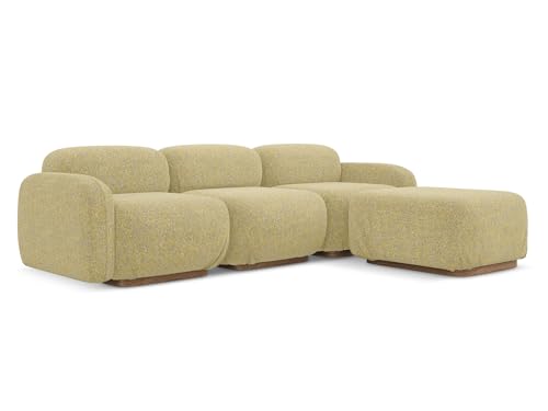 Ailani Ecksofa L-Form in Gelb - Modulares 3-Sitzer Sofa mit Ottomane aus Strukturstoff, beidseitig, modernes Loungesofa, Japandi & Skandi Stil, Oeko-Tex 270x190x73 cm, bis 400 kg belastbar von makamii