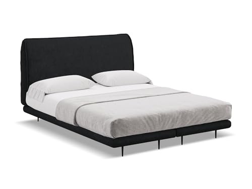 Halia Polsterbett 180x200 cm in Schwarz - Doppelbett mit Lattenrost und Matratze, gepolstertes Bettgestell mit Kopfteil für Schlafzimmer & Gästezimmer, Oeko-Tex zertifiziert - aus Boucle-Stoff Halia Polsterbett 180x200 cm in Schwarz - Doppelbett mit Lattenrost und Matratze, gepolstertes Bettgestell mit Kopfteil für Schlafzimmer & Gästezimmer, Oeko-Tex zertifiziert - aus Boucle-Stoff von makamii