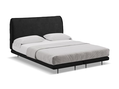 Halia Polsterbett 180x200 cm in Schwarz - Doppelbett mit Lattenrost und Matratze, gepolstertes Bettgestell mit Kopfteil für Schlafzimmer & Gästezimmer, Oeko-Tex zertifiziert - aus Chenille-Stoff Halia Polsterbett 180x200 cm in Schwarz - Doppelbett mit Lattenrost und Matratze, gepolstertes Bettgestell mit Kopfteil für Schlafzimmer & Gästezimmer, Oeko-Tex zertifiziert - aus Chenille-Stoff von makamii