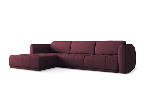 Hoku 3-Sitzer Ecksofa L-Form Links in Rot - Modulares Sofa mit Ottomane aus Chenille, für Wohnzimmer, modernes Design im Japandi Skandi Stil, Oeko-Tex 290x170x74 cm, bis 500 kg belastbar von makamii