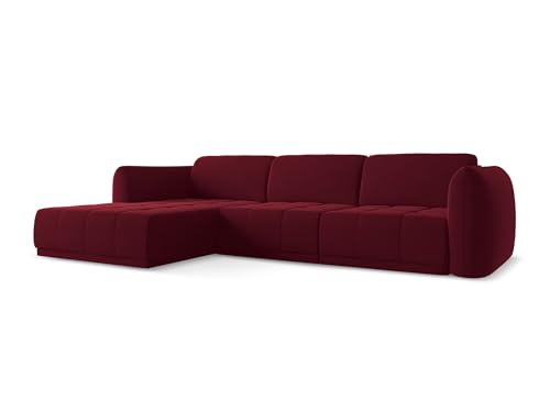 Hoku 3-Sitzer Ecksofa L-Form Links in Rot - Modulares Sofa mit Ottomane aus Samt, für Wohnzimmer, modernes Design im Japandi Skandi Stil, Oeko-Tex 290x170x74 cm, bis 500 kg belastbar von makamii
