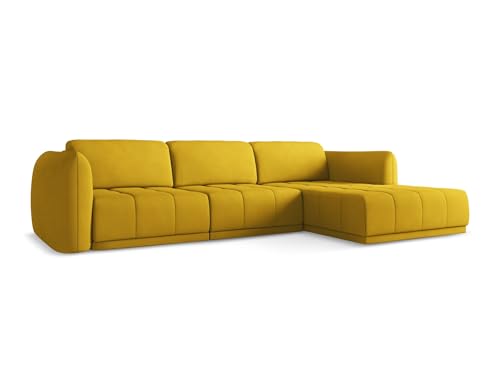 Hoku 3-Sitzer Ecksofa L-Form rechts in Gelb - Modulares Sofa mit Ottomane aus Chenille, für Wohnzimmer, modernes Design im Japandi Skandi Stil, Oeko-Tex 290x170x74 cm, bis 500 kg belastbar von makamii