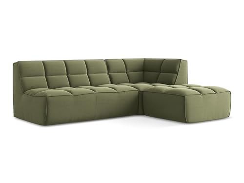 Kalai 4-Sitzer Ecksofa L-Form in Grün - Beidseitig montierbares modulares Sofa mit Ottomane aus Samt, Japandi & Skandi Stil, Oeko-Tex Zertifiziert 258x178x75 cm, bis 450 kg belastbar von makamii