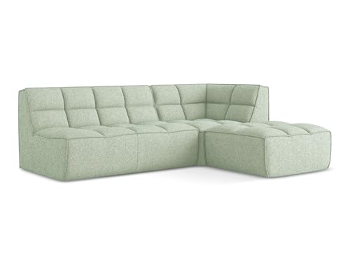 Kalai 4-Sitzer Ecksofa L-Form in Grün - Beidseitig montierbares modulares Sofa mit Ottomane aus Strukturstoff, Japandi & Skandi Stil, Oeko-Tex Zertifiziert 258x178x75 cm, bis 450 kg belastbar von makamii