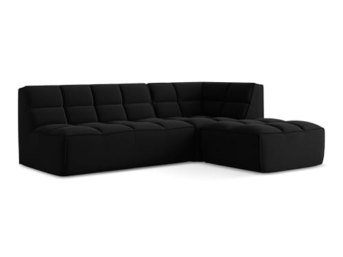 Kalai 4-Sitzer Ecksofa L-Form in Schwarz - Beidseitig montierbares modulares Sofa mit Ottomane aus Samt, Japandi & Skandi Stil, Oeko-Tex Zertifiziert 258x178x75 cm, bis 450 kg belastbar von makamii