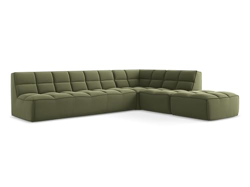 Kalai 5-Sitzer Ecksofa L-Form in Grün - Beidseitig montierbares modulares Sofa mit Ottomane aus Samt, Japandi & Skandi Stil, Oeko-Tex Zertifiziert 308x258x75 cm, bis 450 kg belastbar von makamii