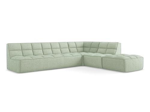 Kalai 5-Sitzer Ecksofa L-Form in Grün - Beidseitig montierbares modulares Sofa mit Ottomane aus Strukturstoff, Japandi & Skandi Stil, Oeko-Tex Zertifiziert 308x258x75 cm, bis 450 kg belastbar von makamii