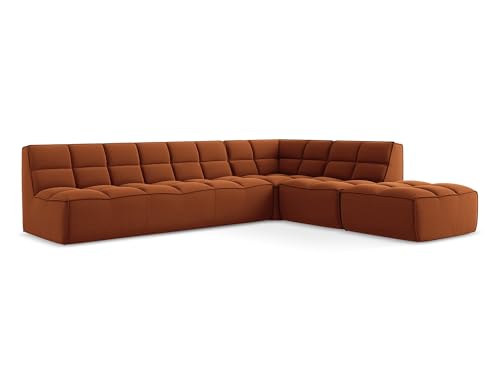 Kalai 5-Sitzer Ecksofa L-Form in Orange - Beidseitig montierbares modulares Sofa mit Ottomane aus Samt, Japandi & Skandi Stil, Oeko-Tex Zertifiziert 308x258x75 cm, bis 450 kg belastbar von makamii