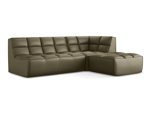 Kalai Ecksofa L-Form in Grün - Modulares 3-Sitzer Sofa mit Ottomane aus Kunstleder, beidseitig, modernes Loungesofa, Japandi & Skandi Stil, Oeko-Tex 258x178x75 cm, bis 450 kg belastbar von makamii