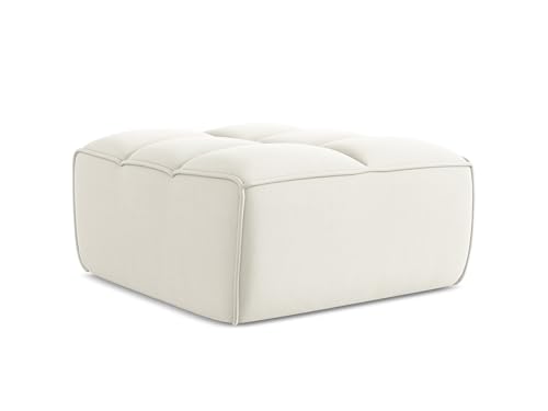 Kalai Pouf Hocker in Beige - Polsterhocker aus Samt, ideal als Sitzpouf oder Fußhocker für Wohnzimmer, Japandi & Skandi Design, Oeko-Tex Zertifiziert 80x93x43 cm, bis 150 kg belastbar von makamii