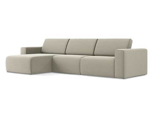 Kalea 4-Sitzer Ecksofa L-Form Links in Creme - Modulares Sofa mit Ottomane aus Samt, modernes Design für Wohnzimmer, Japandi & Skandi Stil, Oeko-Tex Zertifiziert 314x167x80 cm, bis 550 kg belastbar von makamii