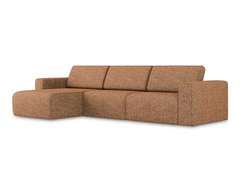 Kalea 4-Sitzer Ecksofa L-Form Links in Orange - Modulares Sofa mit Ottomane aus Strukturstoff, modernes Design für Wohnzimmer, Japandi & Skandi Stil, Oeko-Tex Zertifiziert 314x167x80 cm, bis 550 kg von makamii