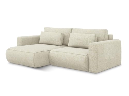 Kapua 2,5-Sitzer Ecksofa mit Schlaffunktion links in Beige - Schlafsofa mit Ottomane und Bettfunktion aus Strukturstoff, für Wohnzimmer, Skandinavisch Design, Oeko-Tex 240x149x82 cm, bis 350 kg von makamii