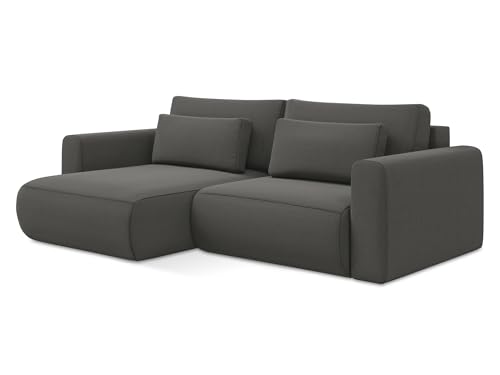Kapua 2,5-Sitzer Ecksofa mit Schlaffunktion links in Grau - Schlafsofa mit Ottomane und Bettfunktion aus Samt, für Wohnzimmer, Skandinavisch Design, Oeko-Tex 240x149x82 cm, bis 350 kg belastbar von makamii