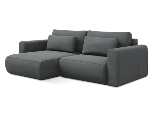 Kapua 2,5-Sitzer Ecksofa mit Schlaffunktion links in Grau - Schlafsofa mit Ottomane und Bettfunktion aus Strukturstoff, für Wohnzimmer, Skandinavisch Design, Oeko-Tex 240x149x82 cm, bis 350 kg von makamii