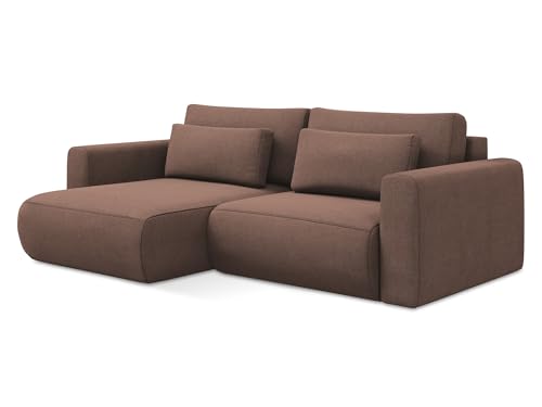 Kapua 2,5-Sitzer Ecksofa mit Schlaffunktion links in Pink - Schlafsofa mit Ottomane und Bettfunktion aus Strukturstoff, für Wohnzimmer, Skandinavisch Design, Oeko-Tex 240x149x82 cm, bis 350 kg von makamii