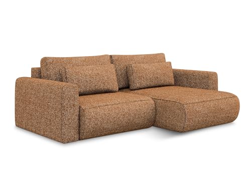 Kapua 2,5-Sitzer Ecksofa mit Schlaffunktion rechts in Orange - Schlafsofa mit Ottomane und Bettfunktion aus Strukturstoff, für Wohnzimmer, Skandinavisch Design, Oeko-Tex 240x149x82 cm, bis 350 kg von makamii