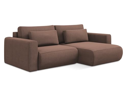 Kapua 2,5-Sitzer Ecksofa mit Schlaffunktion rechts in Pink - Schlafsofa mit Ottomane und Bettfunktion aus Strukturstoff, für Wohnzimmer, Skandinavisch Design, Oeko-Tex 240x149x82 cm, bis 350 kg von makamii