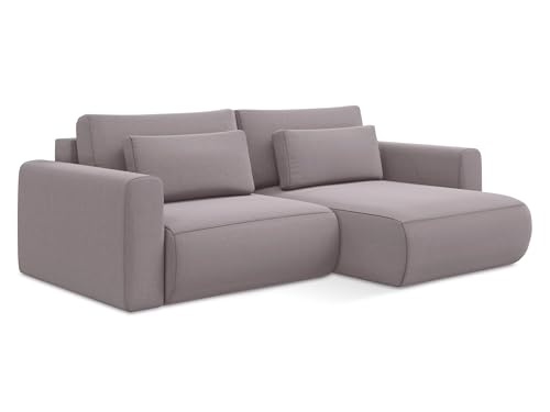 Kapua 2,5-Sitzer Ecksofa mit Schlaffunktion rechts in Violett - Schlafsofa mit Ottomane und Bettfunktion aus Samt, für Wohnzimmer, Skandinavisch Design, Oeko-Tex 240x149x82 cm, bis 350 kg belastbar von makamii
