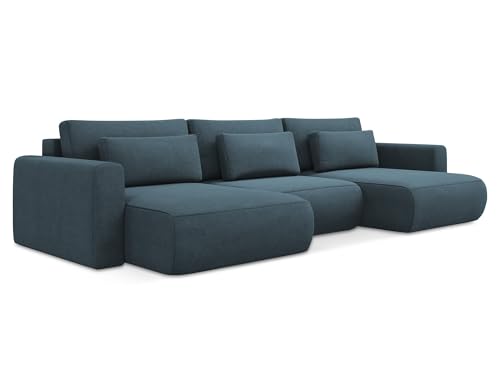 Kapua 3-Sitzer Ecksofa U-Form in Blau - XXL Wohnlandschaft mit Schlaffunktion und Bettfunktion aus Strukturstoff, Skandinavisches Design, Oeko-Tex zertifiziert 340x149x82 cm, bis 450 kg belastbar von makamii